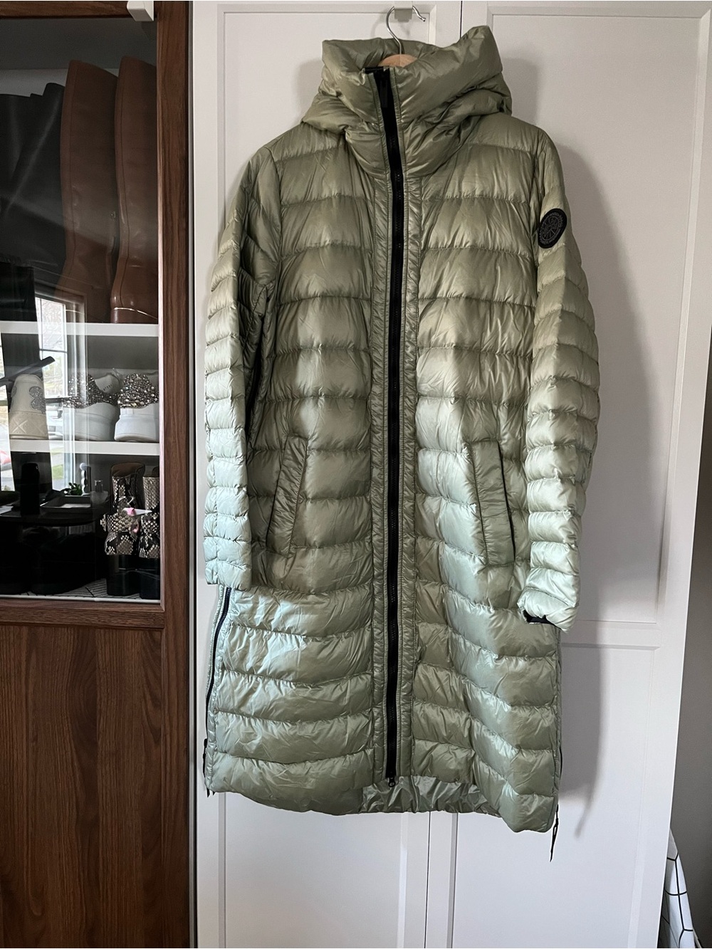 Canada Goose Light Sage Long Puffer Coat with Hood